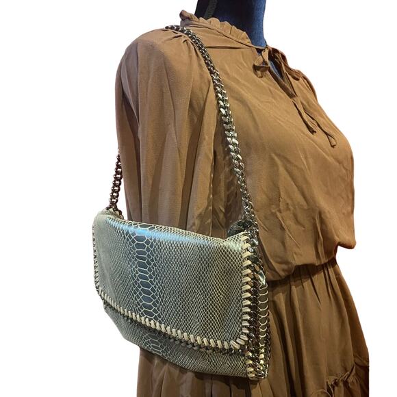 Stella McCartney Eco Python Embossed Falabella Fold Over Clutch Brown - Picture 5 of 14